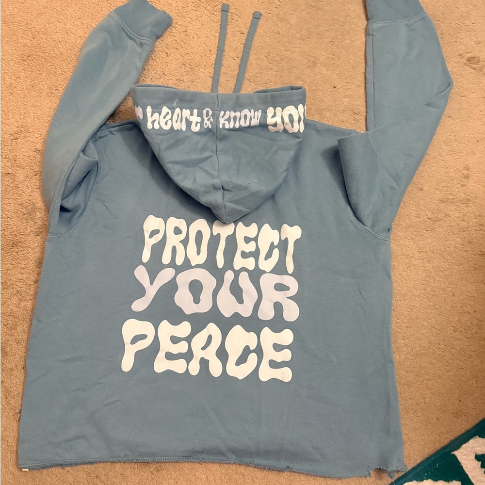 Blue Hoodie with Graphic Text